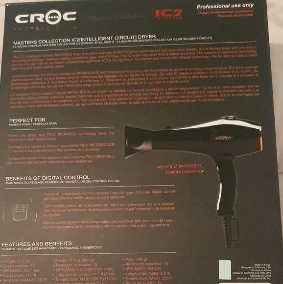 Croc Professional Master Collection Blow Hair Dryer IC2 Infrared, (Choc/Gold) - Picture 3 of 3